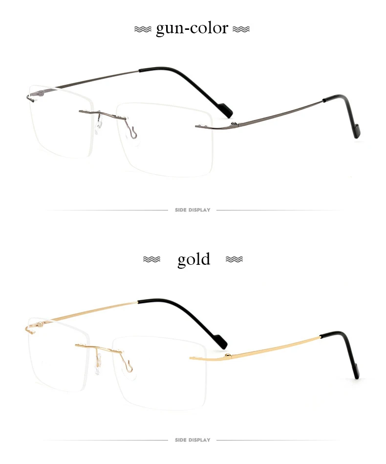 New 2022 Rimless Glasses Frame with Recipe Customized Lenses Shapes Flexible Temple Legs Prescription Eyeglasses for Men Women