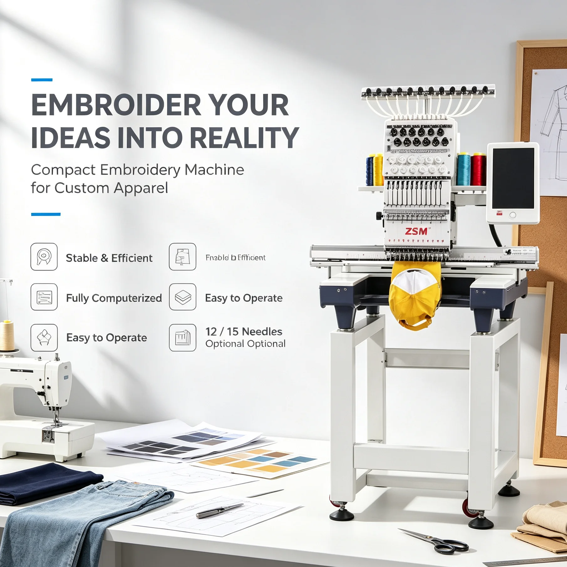 New Arrival Single Head Flat Cap Embroidery Machine Dahao System Gear Computer Motor 12 Needles Embroidery Machine for Home Use