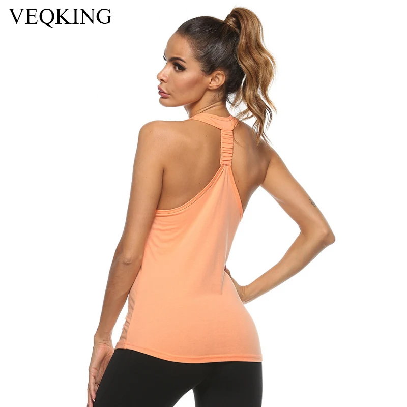 VEQKING Women Racer Back Yoga Shirts Running Fitness T-shirts Sleeveless Vest Quick Dry Loose Sport Tee Tops Gym Workout Blouse