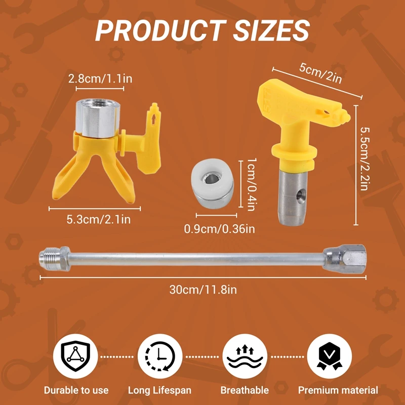 ABUL-4 Pieces Airless Paint Spray Tool Set 11.8 Inch Extension Pole Rod With 517 Sprayer Tip And Nozzle Tip Guard Protector