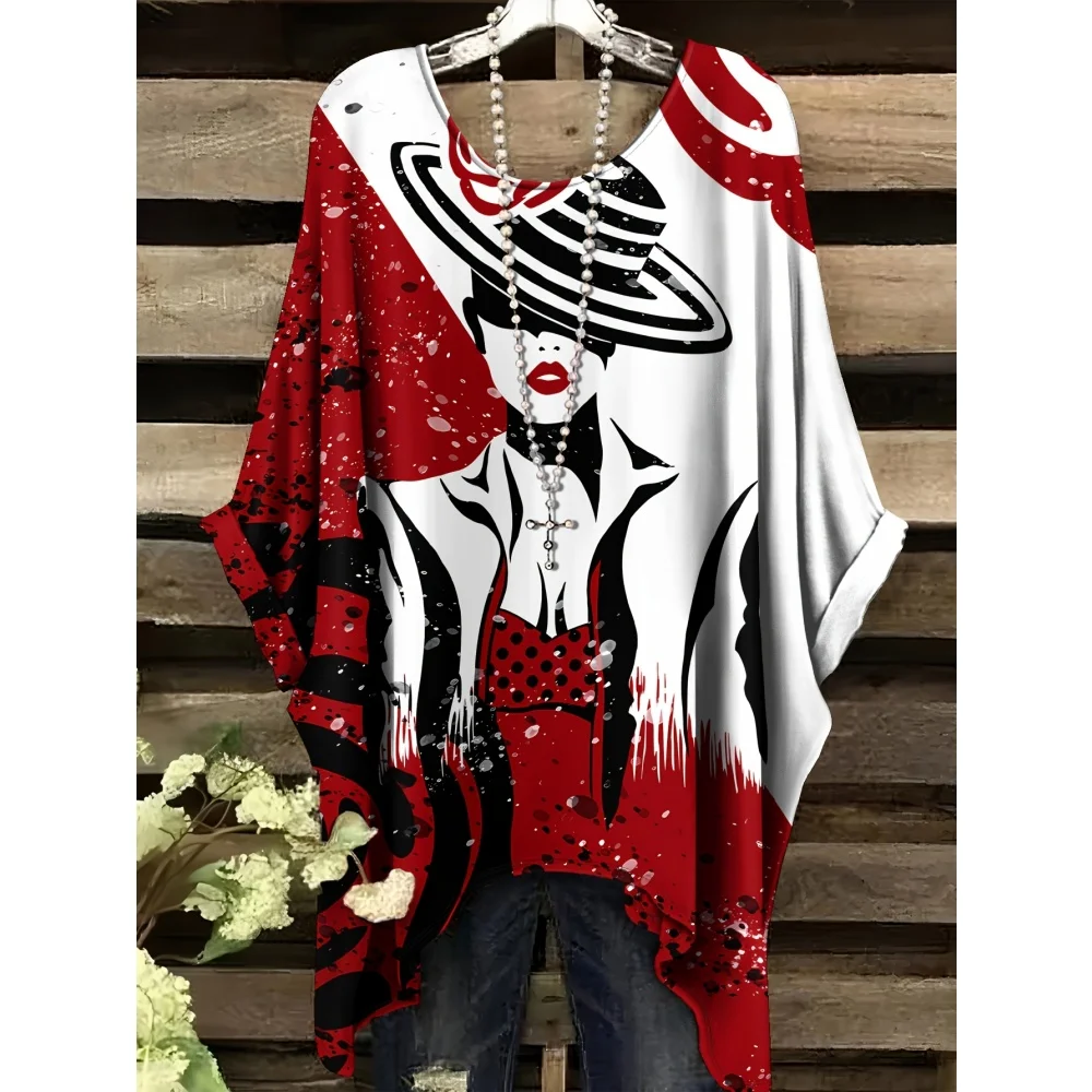 T-Shirt femme élégant noir rayé femme visage imprimé graphique hauts été décontracté col rond manches courtes T-Shirts pour les femmes