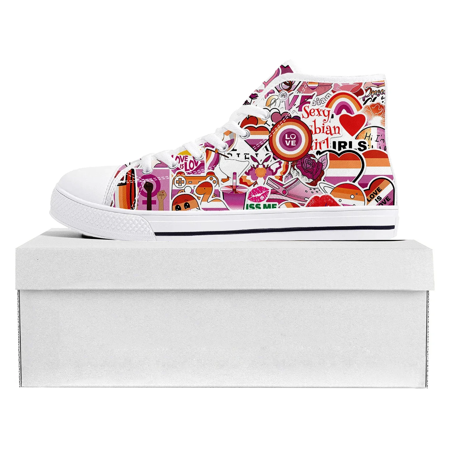 

Lesbian Pride Design High Top High Quality Sneakers Mens Womens Teenager Canvas Sneaker Casual Couple Shoes Custom Made Shoe