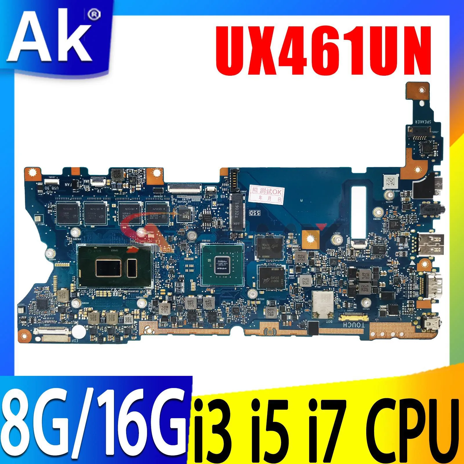 

Shenzhen UX461UN Mainboard For ASUS UX461UA TP461U TP461UN TP461UA UX461U Laptop Motherboard I3 I5 I7 CPU 4GB 8GB 16GB V2G