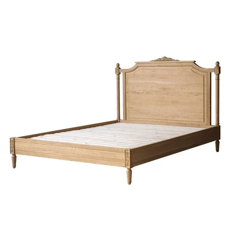 

Solid wood American country master bedroom 1.8 meters soft bag single double Nordic fabric light luxury princess wedding bed oak