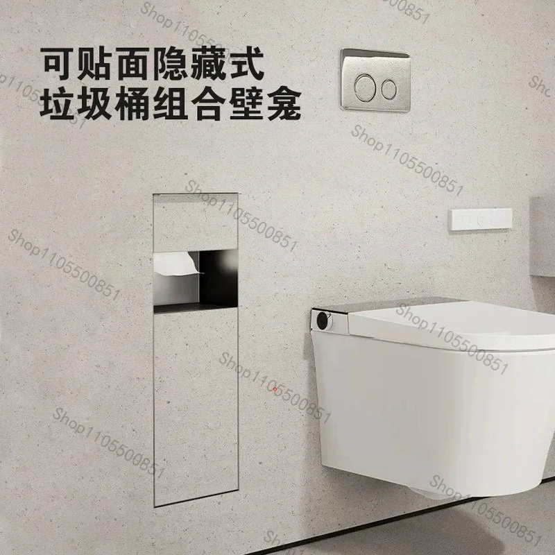 Electroplated 304 stainless steel veneer tissue box trash can hidden installation waterproof niche rack embedded