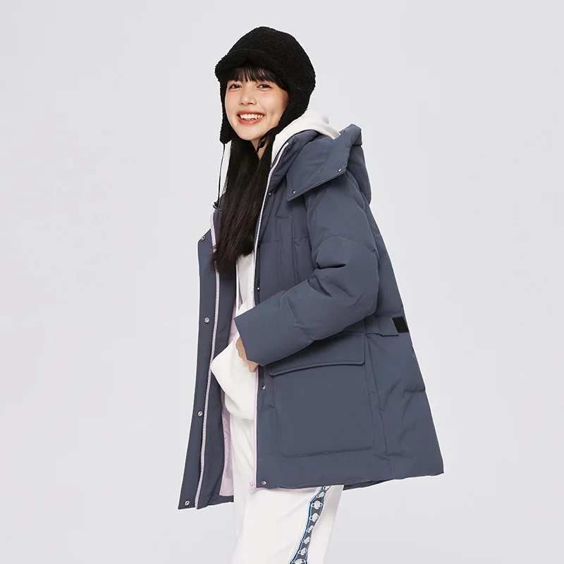 Semir Down Jacket Women Mid-Length Detachable Hooded 2023 Winter New Three-Proof Loose Warm Work Jacket