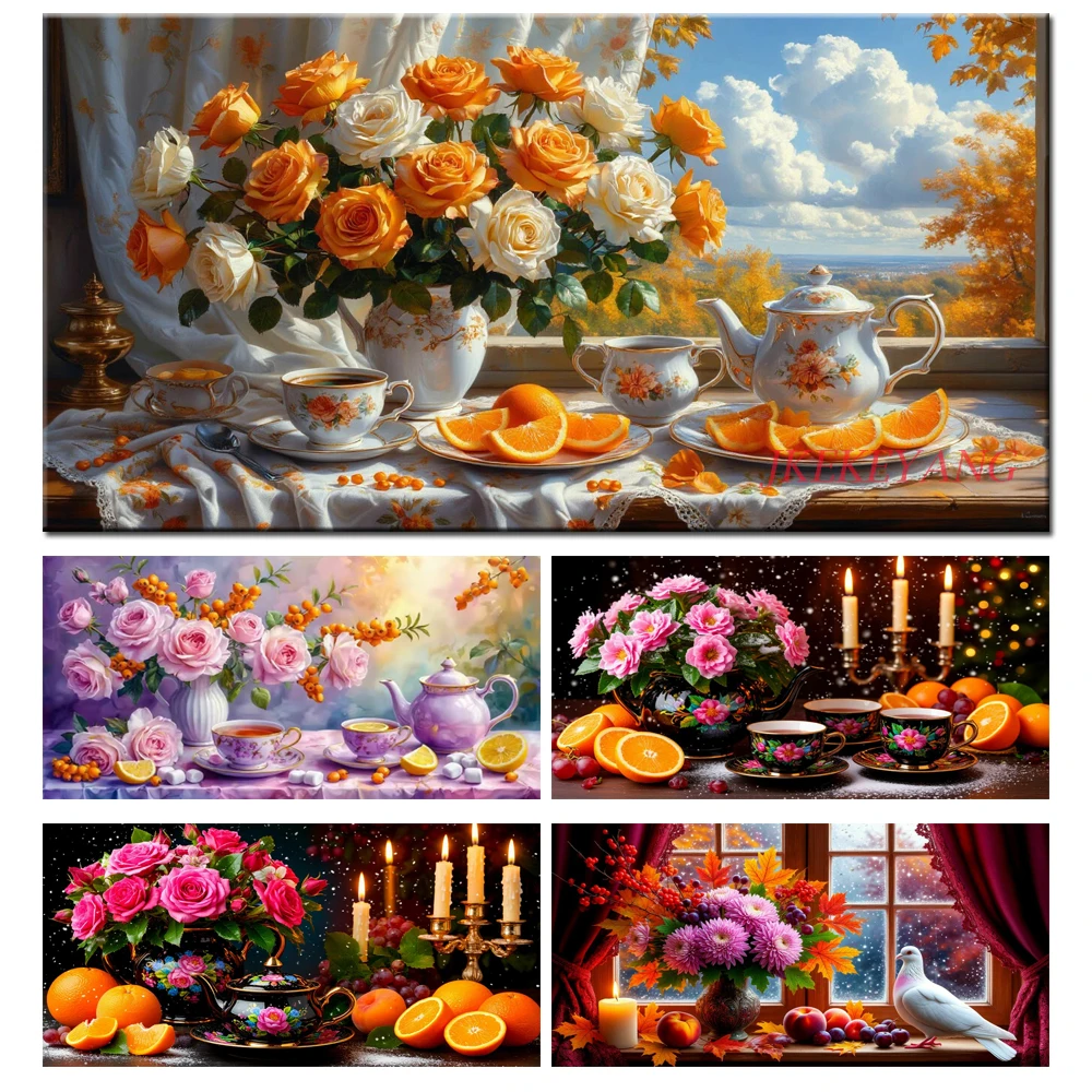 

Beautiful Flowers and Fruits Picture DIY Diamond Painting Cross Stitch Full Drill Diamond Mosaic New Collection Home Decor