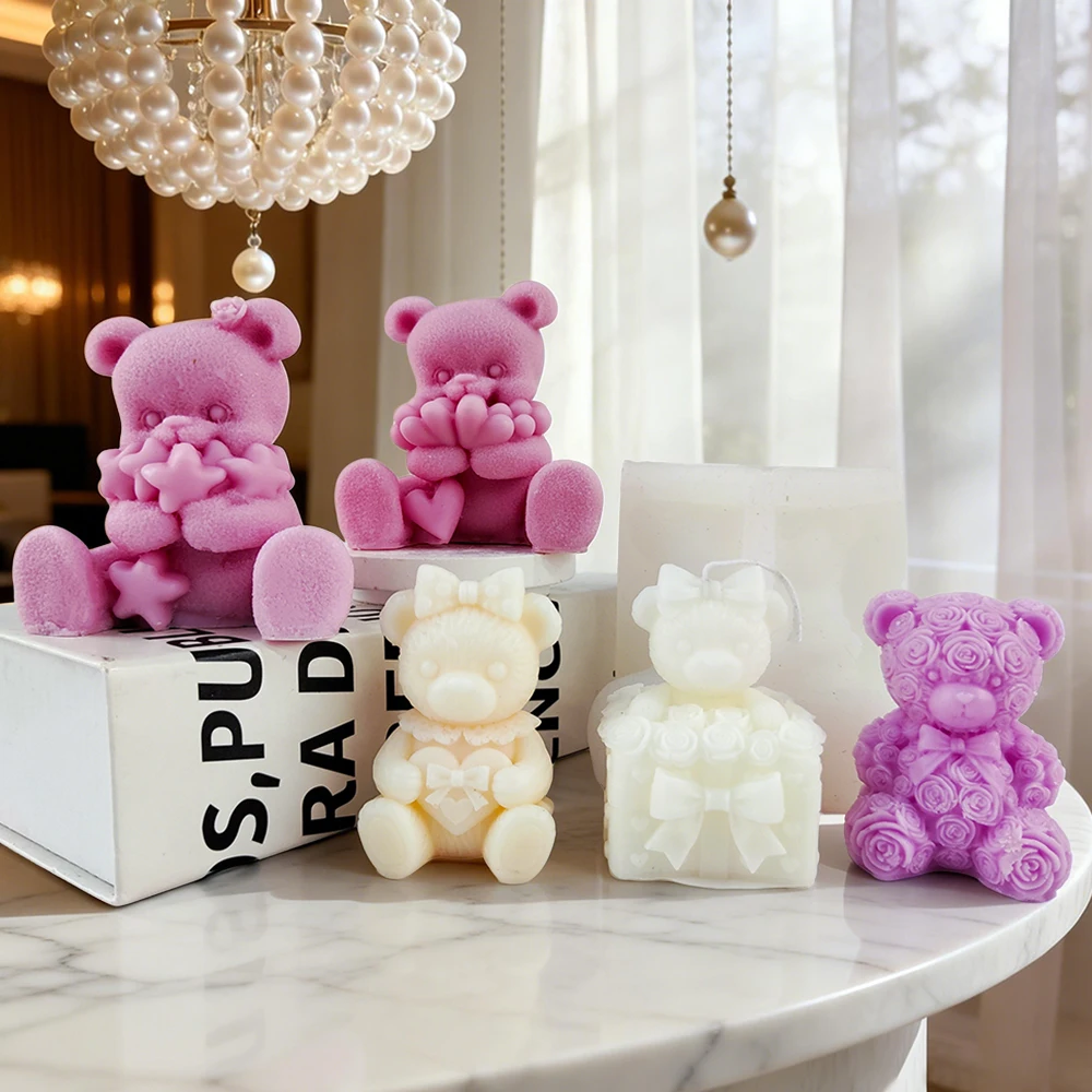 3D Bear Series Silicone Candle Mold Handmade Soap Plaster Resin Mold Teddy Bear Scented Candle Home Decoration Gift