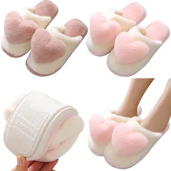 Unisex Plush Heart Slippers Non-Slip Heart Warm Slippers Soft Winter Platform Slippers Lovers Home Slippers