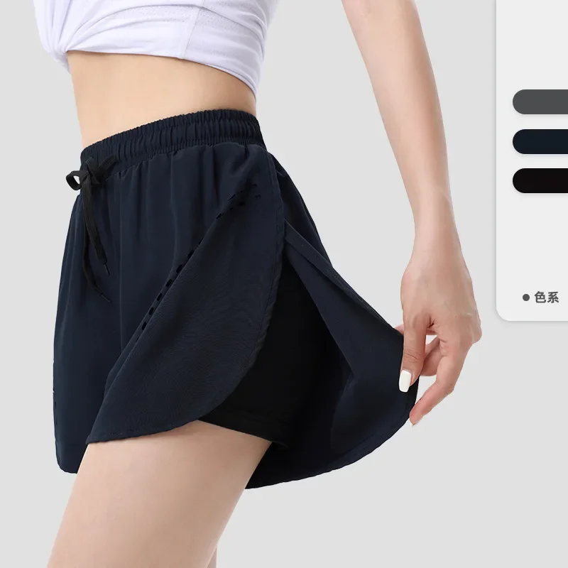 

Laser Breathable Holes Sports Shorts Women's Summer Outdoor Running Fitness Three-quarter Pants Quick-drying Lined Shorts