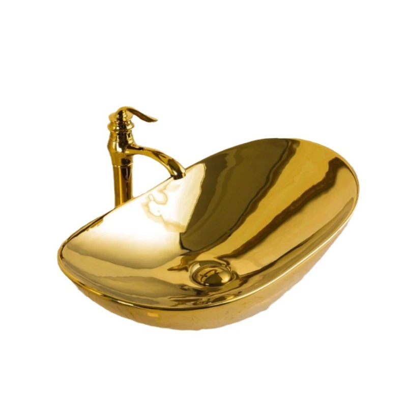 Ceramic boat shape washbasin, gold art washbasin, bathroom washbasin