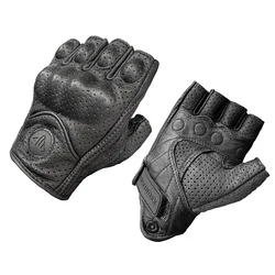 Leather Motorcycle Gloves Breathable Motocross Riding Gloves Moto Sports Racing All Season Guantes Red Half Finger Luva Motor