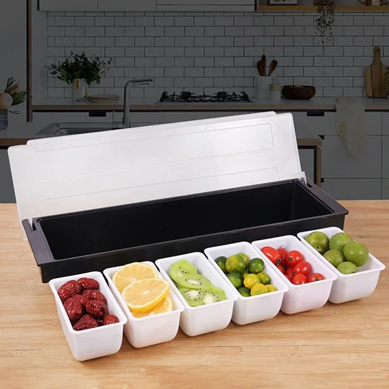 Kitchen 5 Compartment Seasoning Case Bar Condiment Box Holder Bar Drinks Fruit Garnish Cocktail Decorative Box Ktv Fruit Box