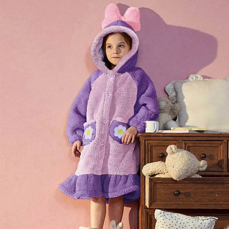 High-quality Nightgown Child Sleepwear Autumn Winter Thickened Flannel Home Clothes Snow White Baby Girls Coral Velvet Pajamas