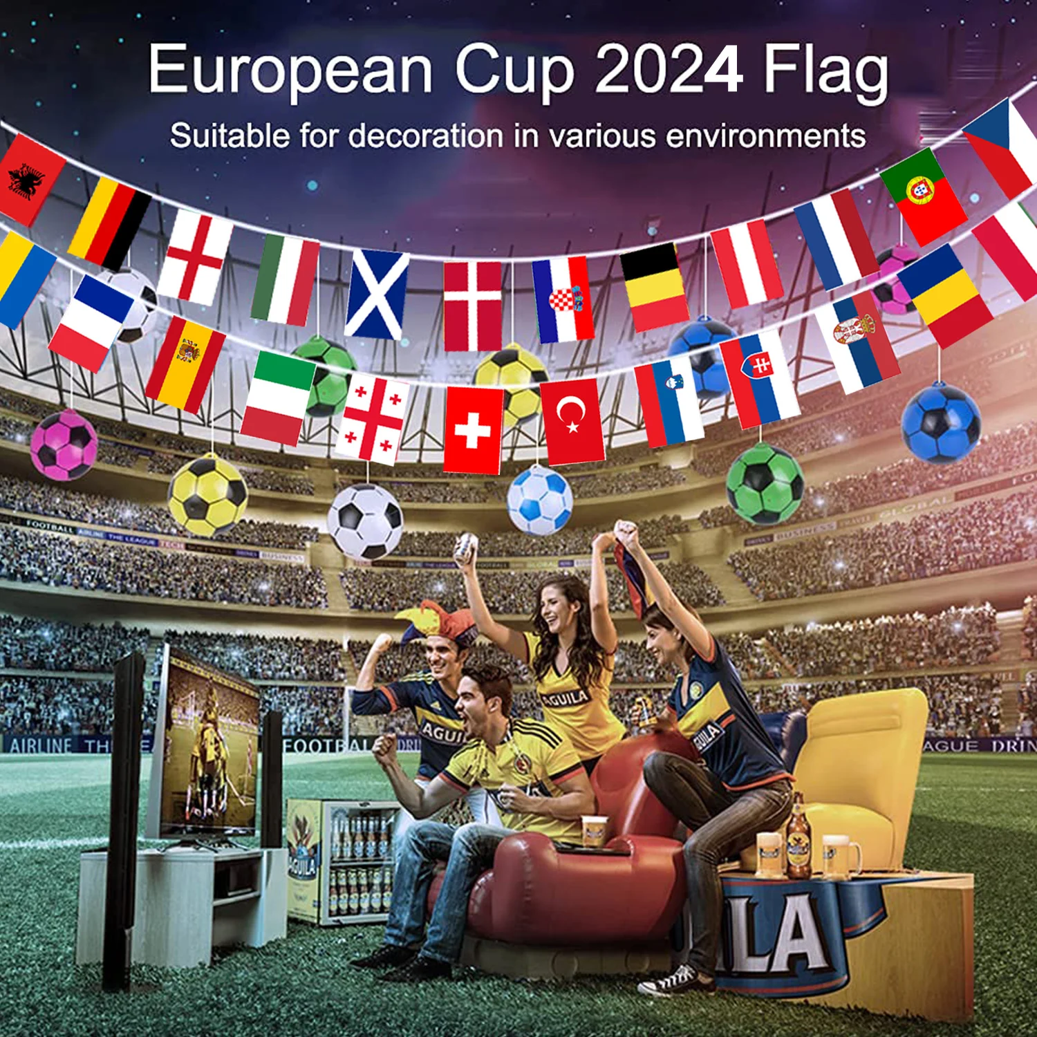 European 24 Participating Teams Flags EURO Football Championship Fabric Bunting for Garden, Bar, Restaurant and Party Decoration