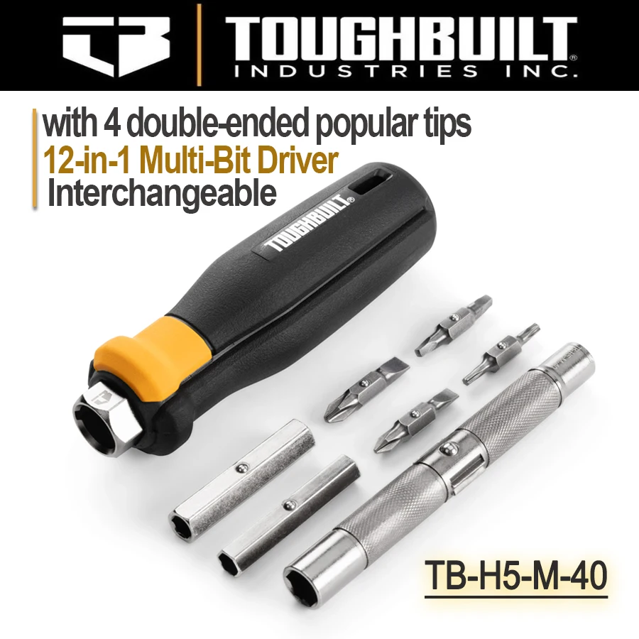 

TOUGHBUILT TB-H5-M-40 12-in-1 Multi-Bit Driver(8 pcs) with 4 Double-ended Popular Tips Multifunctional Screwdriver Set