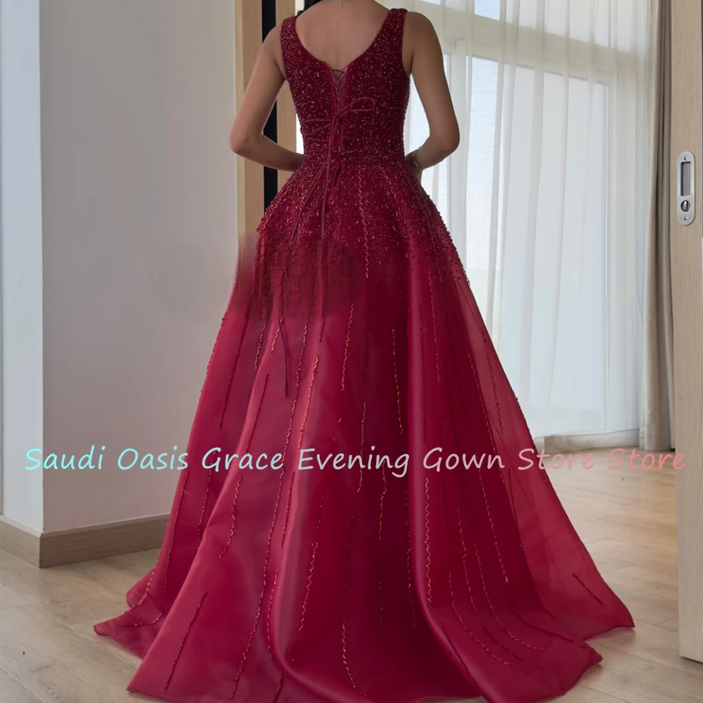 Maßgeschneidertes, maßgeschneidertes A-Linien-Abendkleid aus Organza mit quadratischem Kragen und glitzernden Pailletten, Kristallen, Schnürung am Rücken, Sweep-Zug, Partykleid