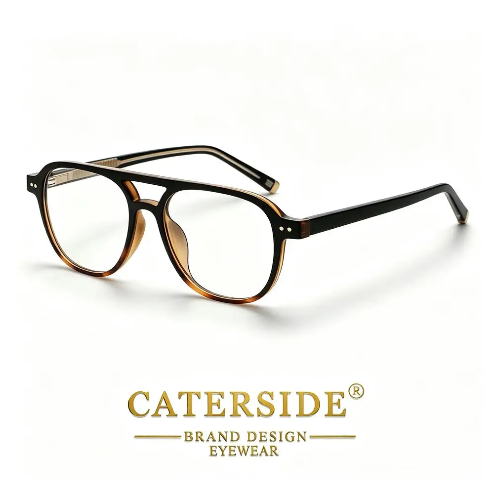 CATERSIDE Herren Pilotenbrille Flache Oberseite Doppelbrücken-Design Federscharnier Brillengestell Damen Anti-Blaulicht-Brille – Detail 6