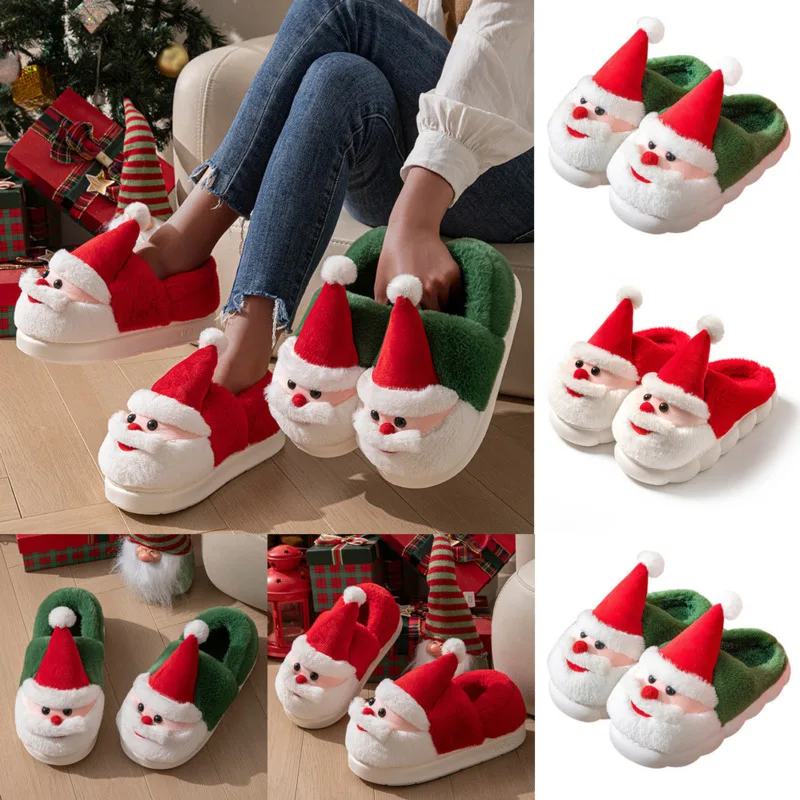 Christmas Santa Shoes Women Men Winter Cozy Fleece Lined Slippers Thickened Warm Cotton Home Footwear Indoor Outdoor Use New