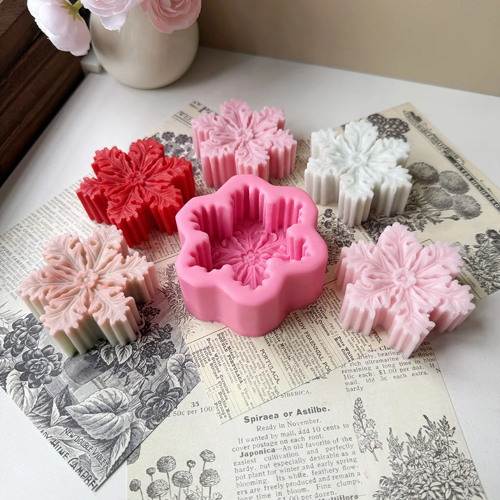 Christmas Snowflake Silicone Candle Mold Soap DIY Aromatherapy Plaster Candle Decorating Mould Candy Chocolate Making Tool Decor
