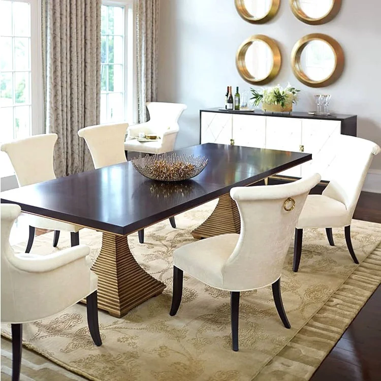 Luxury home restaurant dining room furniture solid wood rectangle dining table set modern