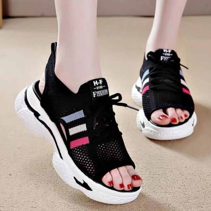 Zapatos Mujer 2024 Tendencia Women\'s Mesh Cloth Platform Sandalias Fish Mouth Sandals Women Comfortable Summer Sandalias Planas