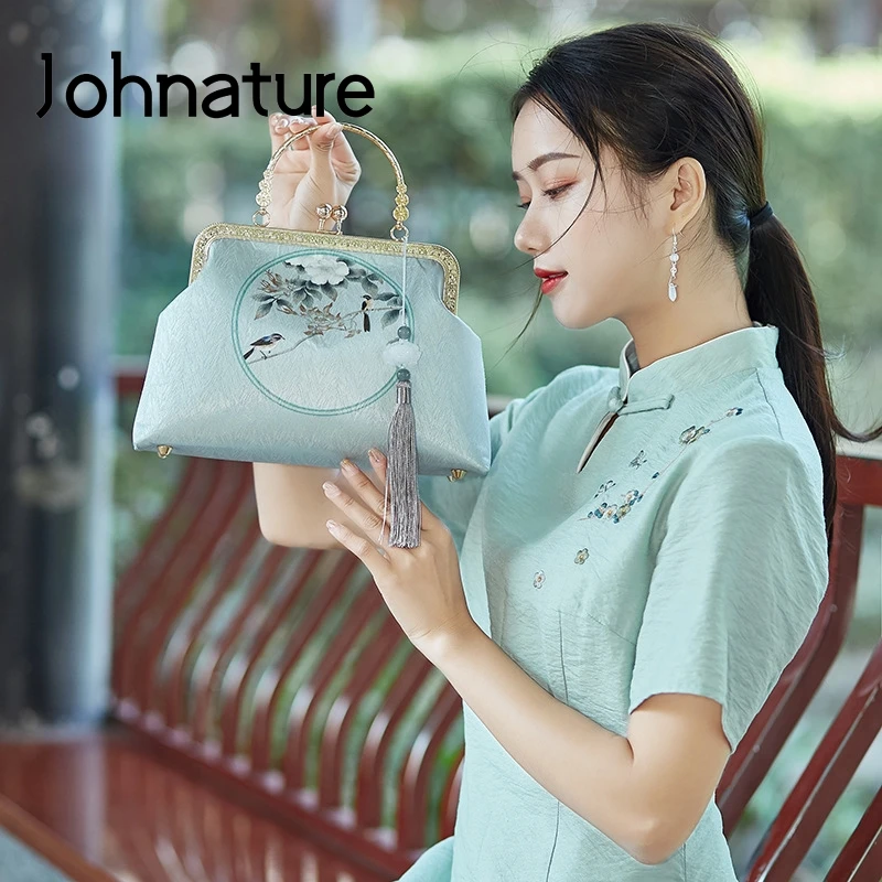 

Johnature Vintage Handmade Flower Women Bag 2022 New Chinese Style Banquet Cheongsam Shoulder Bags Ladies Handbag