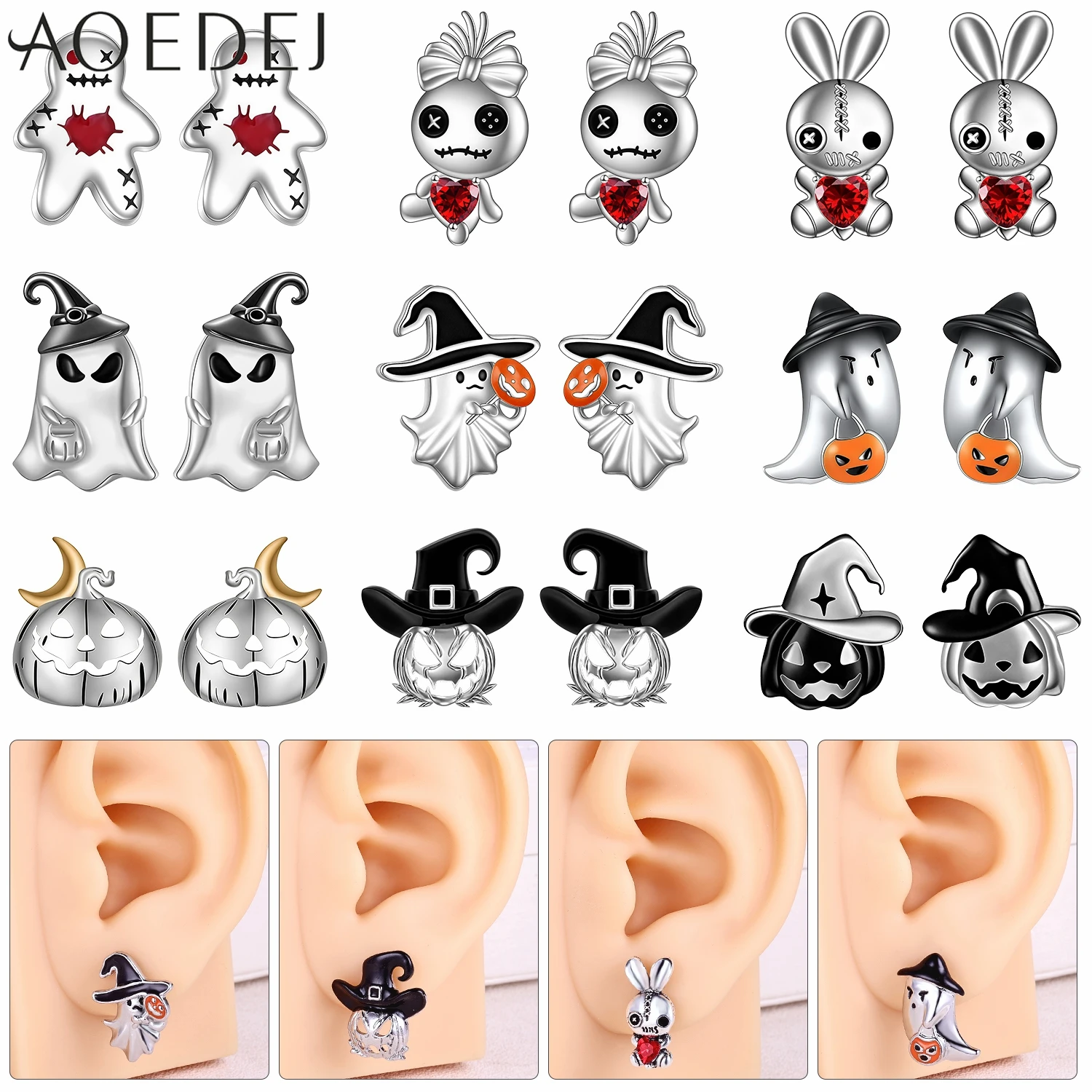 AOEDEJ 1 Pair Halloween Ear Studs For Women Men Dark Gothic Style Stud Earrings Ghost Pumpkin Lobe Helix Piercing Jewelry 0.7MM
