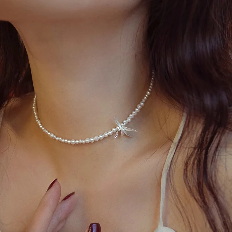 925 Sterling Silver Shijia Pearl Orchid Necklace Female Simple Chocker Temperament High-end Short Neck Chain 7131A