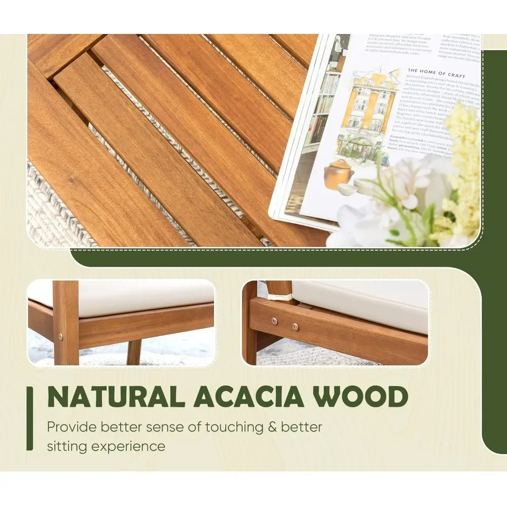 Acacia Wood Patio Conversation Sofa Set com mesa e almofada, Mobília do pátio ao ar livre, 24x17x32 polegadas, 4 pcs