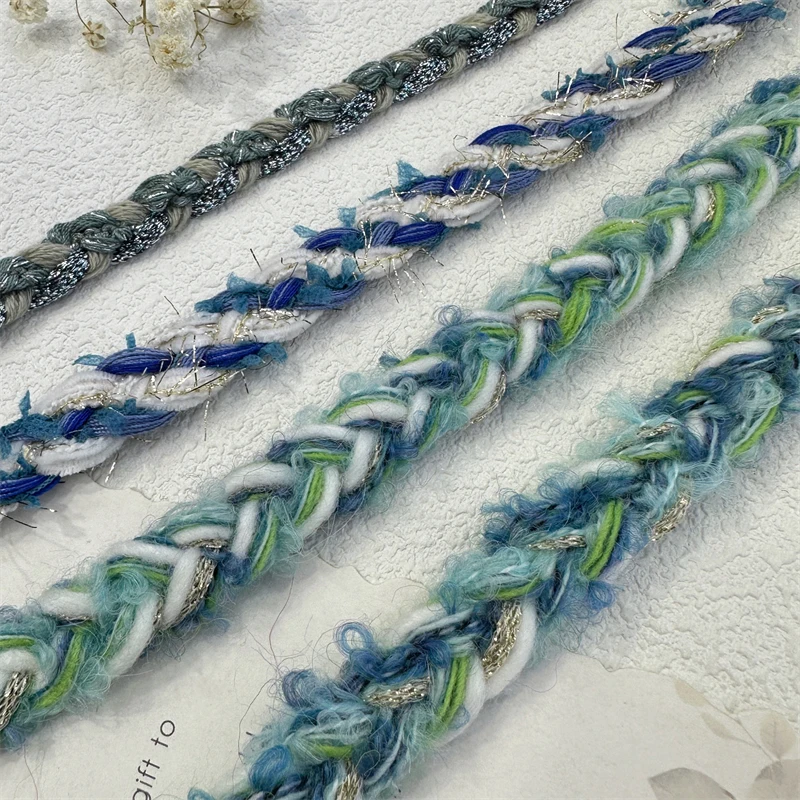 Blue Series Baby Clothes DIY Clothing Accessories Woven Fried Dough Twists Tweed Lace Width 1.5cm Handmade Webbing Ribbon Sewing