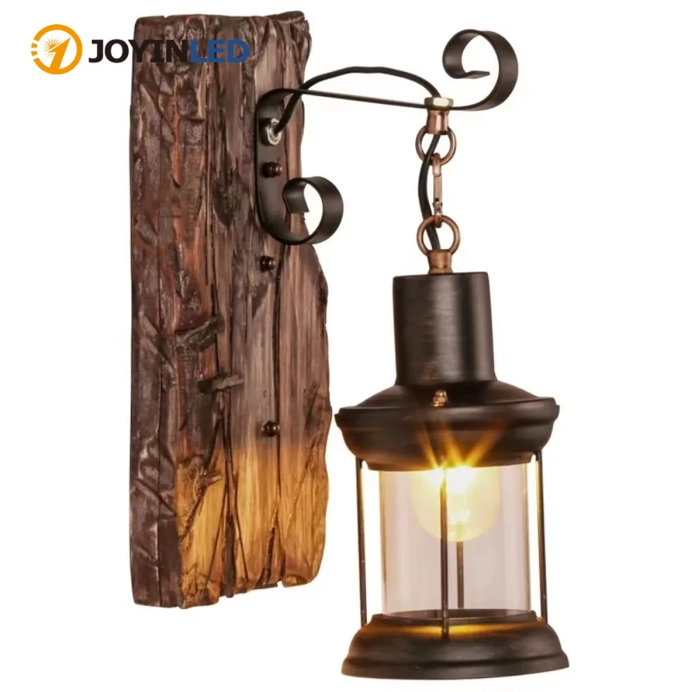 

JOYINLED Ретро настенный светильник, винтажная лодка, деревянная цепочка, светильник, режим дистанционного управления для бара, ресторана, подвесной светильник