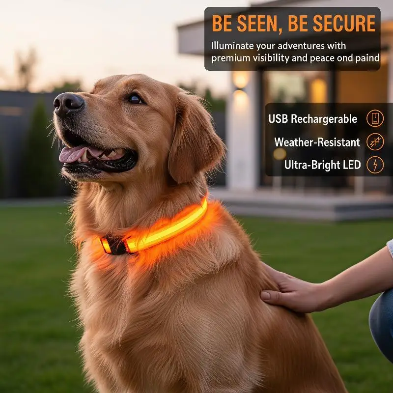 New LED Light Up Dog Collar Glowing Safety Pendant Adjustable Multiple Color Options For Night Walking Outdoor Pet Activities