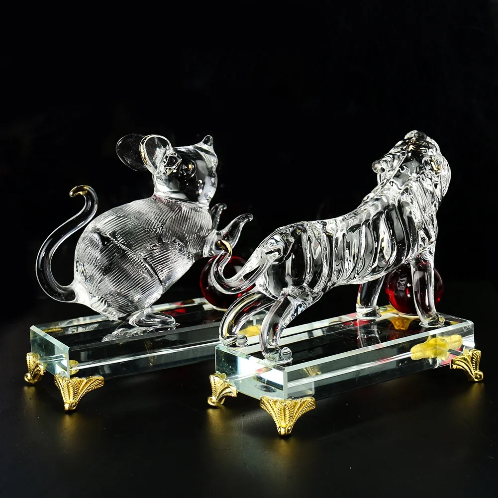 Cartoon Twelve Zodiac Signs Mouse Tiger Crystal Glass Faceted Prism Craft Wealth Feng Shui Ornament Figurines Wedding Home Decor