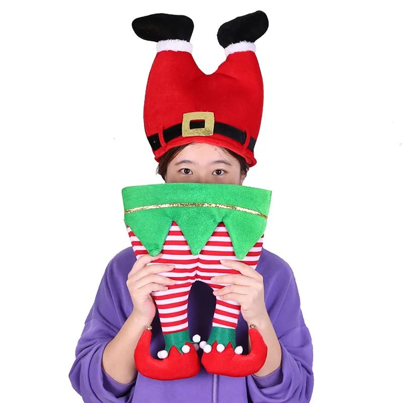 Christmas Hats Elf Clown Red Trouser Legs Santa Hat Holiday Theme Hat Christmas Party Spoof Head Decorations