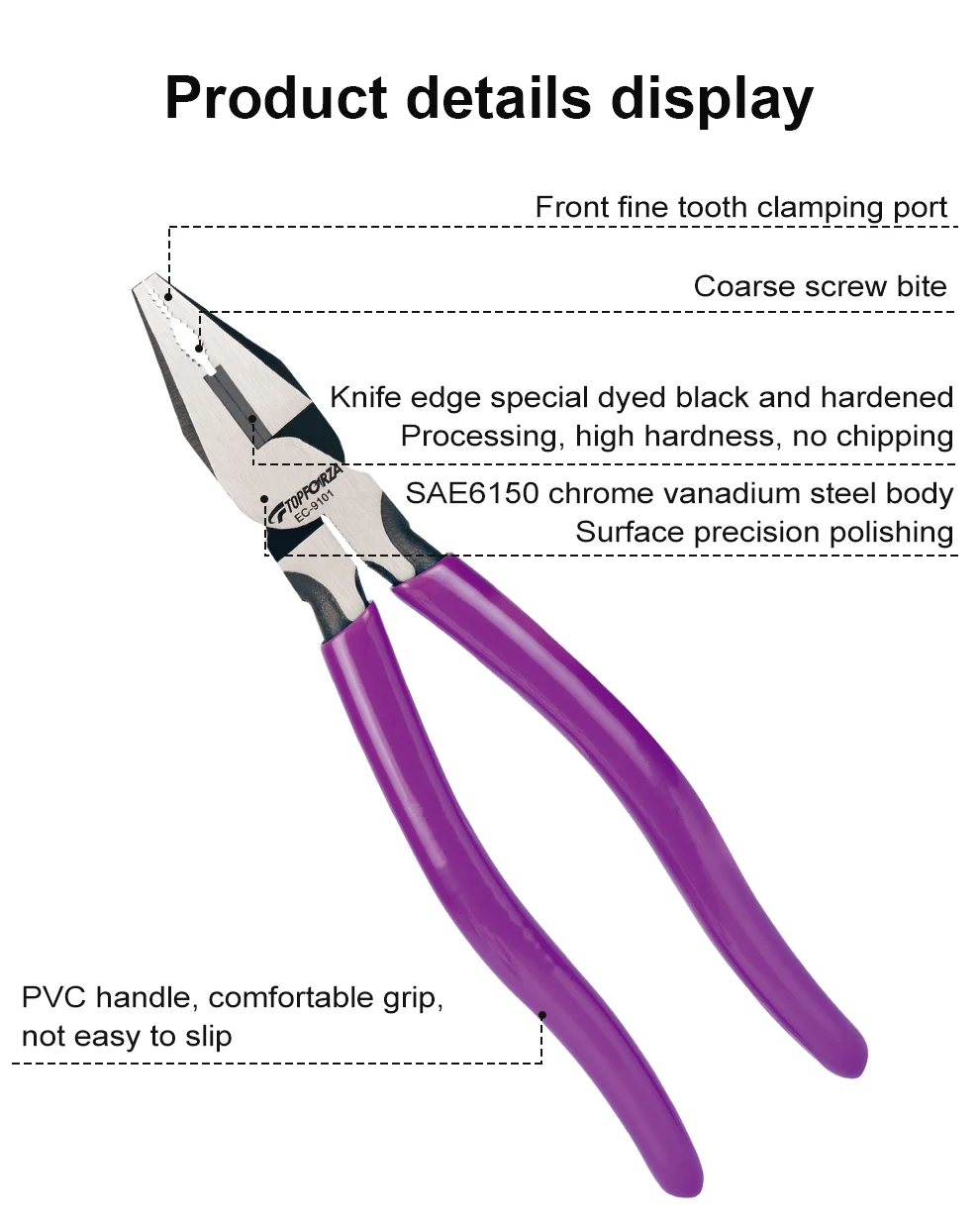 Topforza Combination Plier Steel Wire Cutters CR-V Cable Cutting Nippers Household Electrician Multifunctions Linesman Pliers