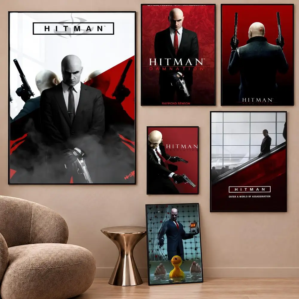 ICA Agent 47 Game Hitman Silverballers Poster Aesthetic Wall Art Poster HD Waterproof PP Self Adhesive Bedroom Dorm Room Decor