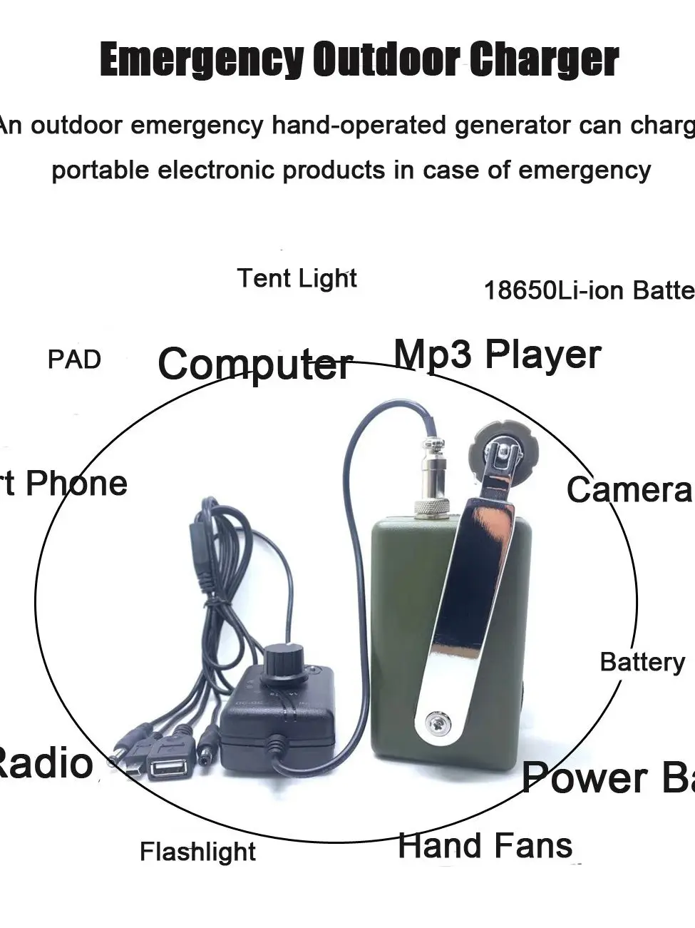 Portable Emergency Hand Crank Phone Charger 30W/3-28V Manual Handheld DC-DC Voltage Regulator Conventer Battery Dynamo Generator