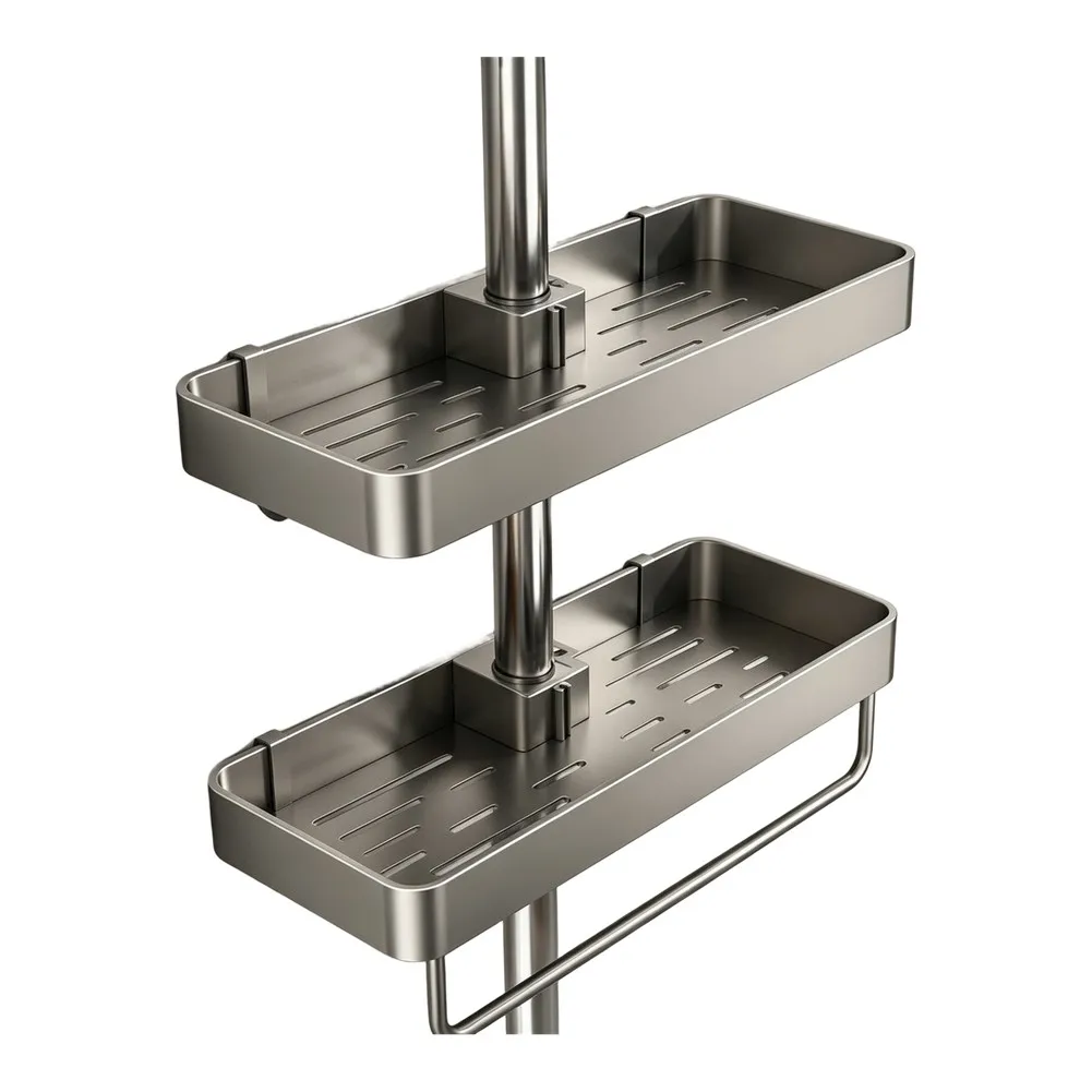 2pcs Gray Space Aluminum Shower Shelf No Drill Clip On Organizer Tray For 22-25mm Pipe Bathroom Storage Rack