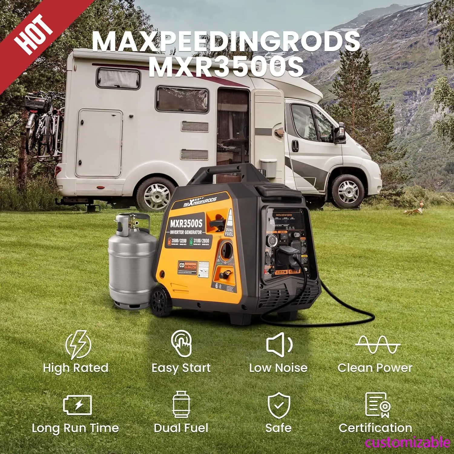 

3500 Watt Portable Inverter Generator Gas Powered, EPA Compliant, Compact and Lightweight for Home Backup Power, Outdoor Camping