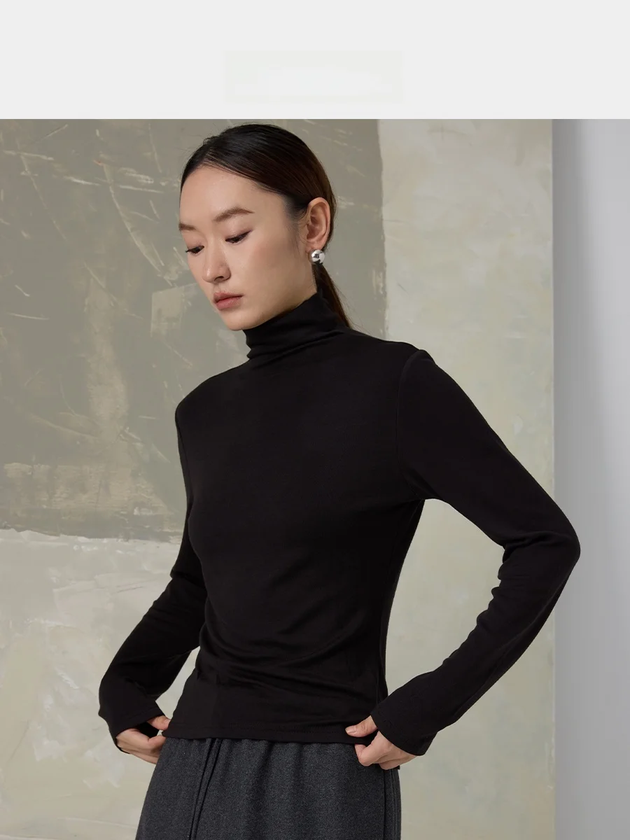 

Fuxu Ultra Soft Camere Protein Base irt Long Sve f High Collar Skin-friendly T-irt Polyester Fiber Spandex Elasti...