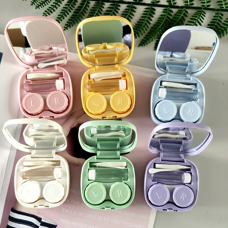 

Solid Contact Lens Cases Eye Care Set Fashion Contact Lens Case Portable Travel Kit Holders Containers Eyewear Accessories Women