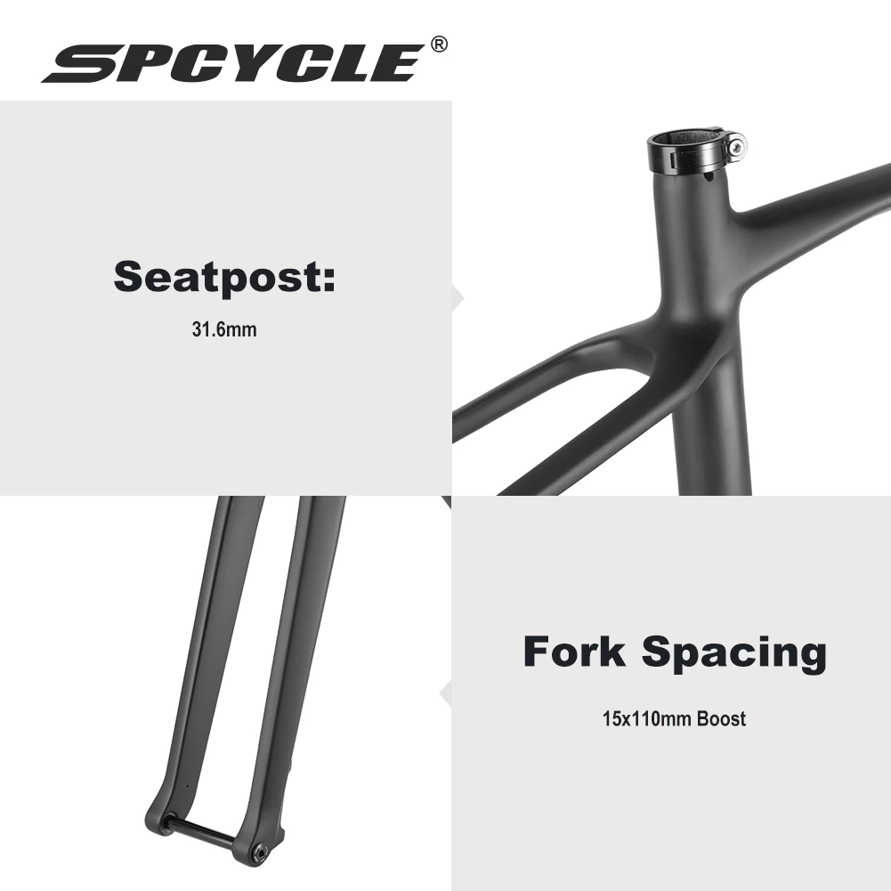 Spcycle Full Hidden Cable UDH Hanger T1000 Carbon 29er Carbon MTB Frame With 15x110mm Boost Rigid Fork