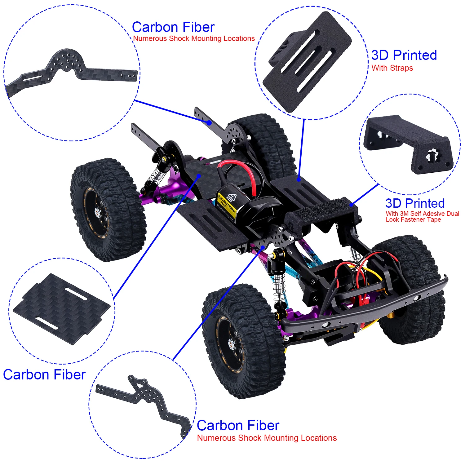 TCRC Carbon Fiber LCG Chassis Kit Frame Rail for Axial SCX24 Chevrolet C10 JLU Bronco 1/24 RC Crawler Car