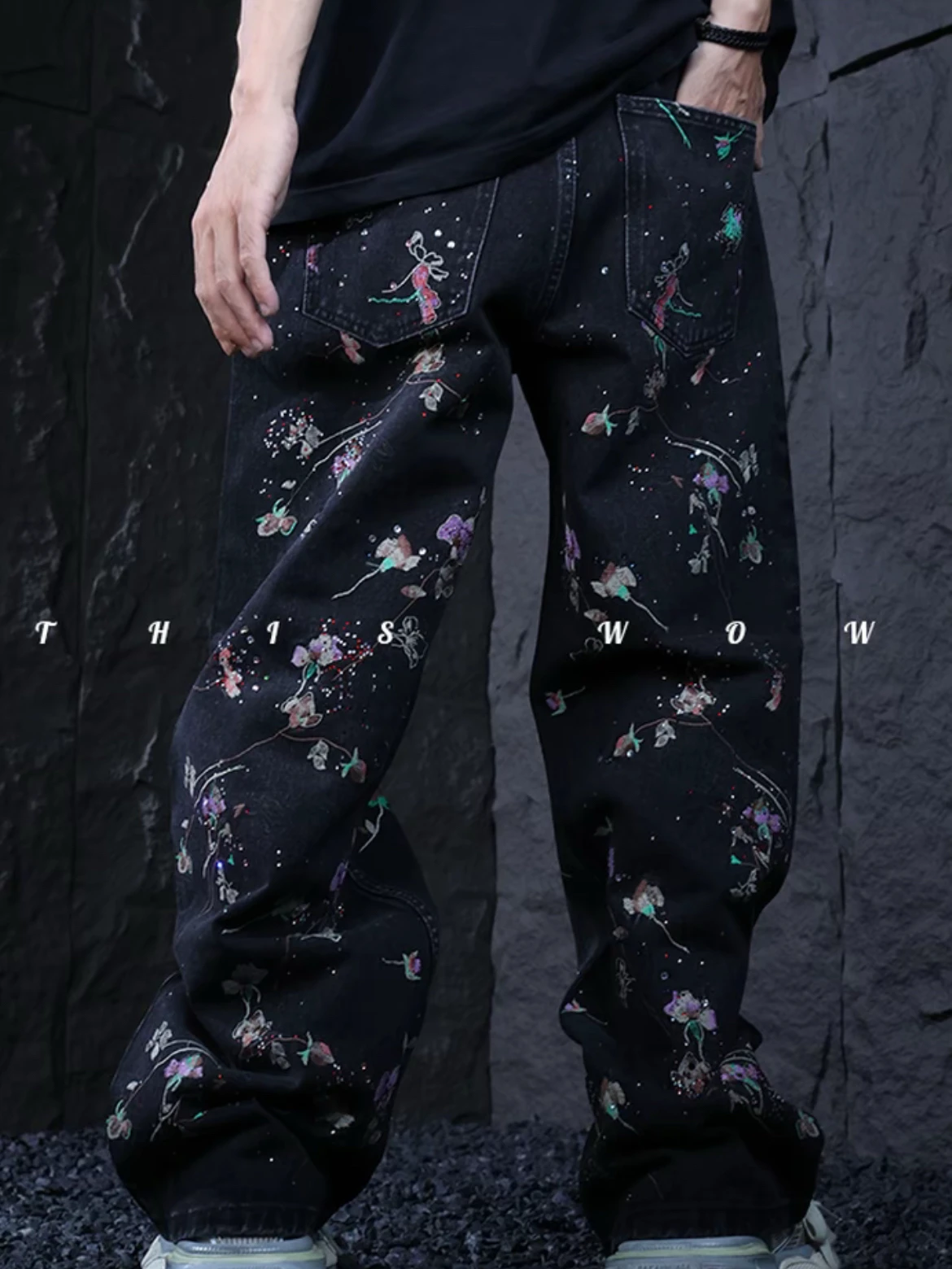 2025 Herren Herbst Neue Lose Vielseitige Licht Luxus Chic Gerade Denim Hosen Heiße Strass Stickerei Personalisierte Design Jeans