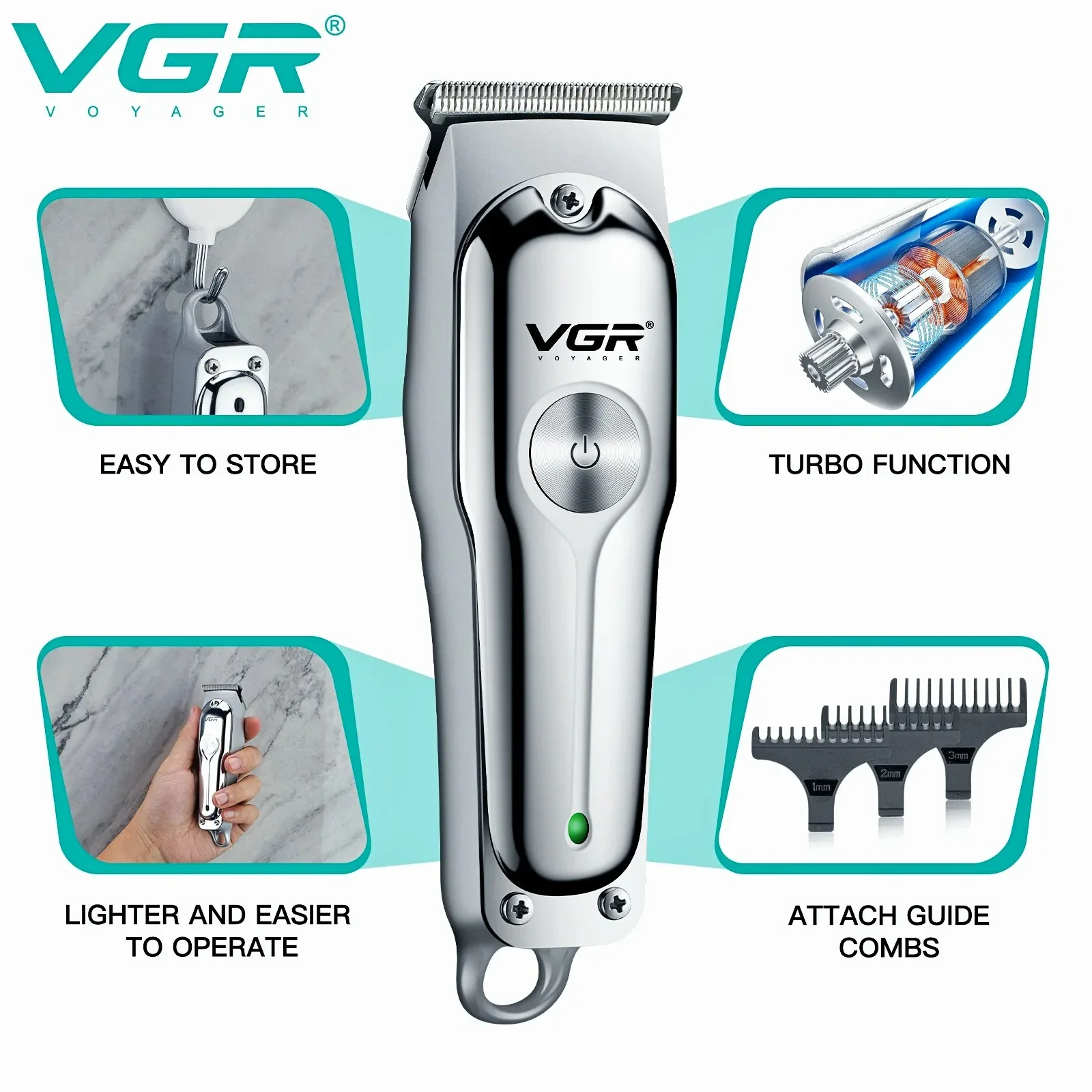 VGR Hair Trimmer Rechargeable Hair Cut Machine Electric Hair Clippers Zero Cutting Machine Portable Metal Trimmer for Men V-071