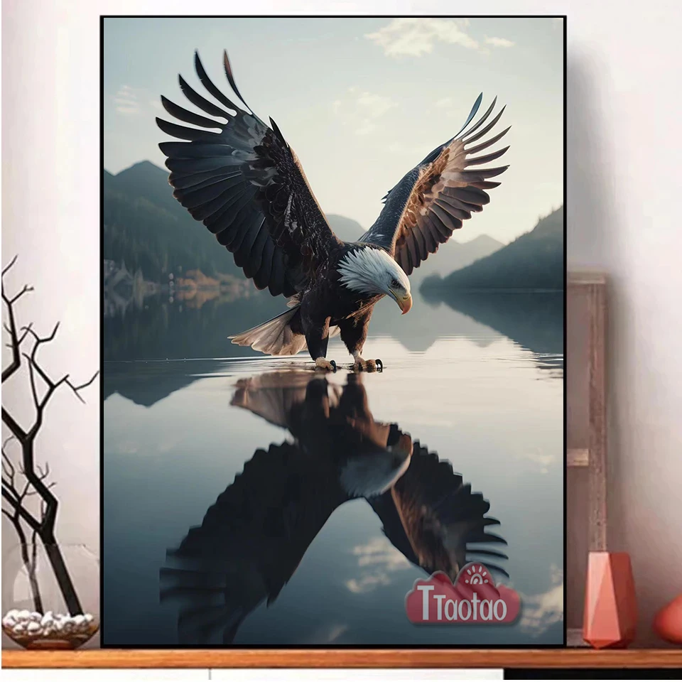 5D Mountain Forest Lake Scenery Full Square Round Mosaic Diamond Painting Diy Eagle Rhinestone Cross Stitch Home Decor Gift