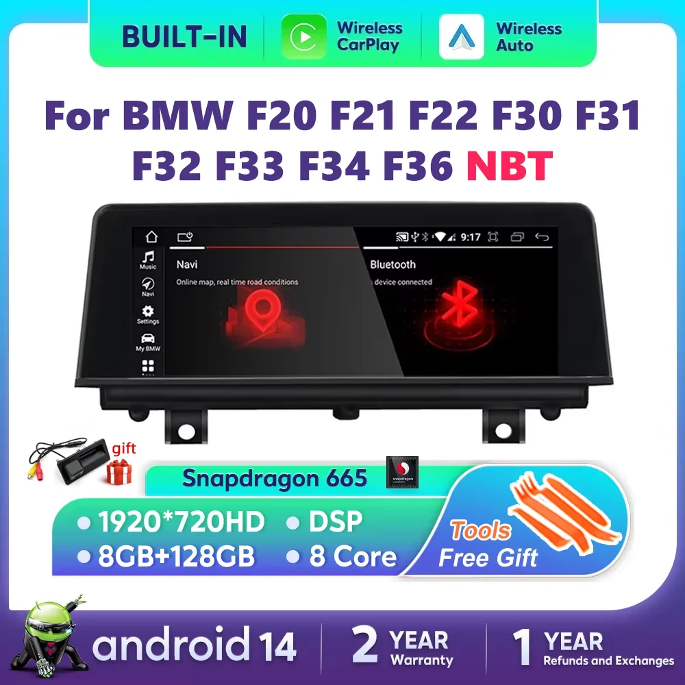 Wireless Carplay Android 14 Auto，BMW 1 2 3 4 Series F20 F21 F22 F30 F31 F32 F33 F34 F36 Car Multimedia Player Display Screen
