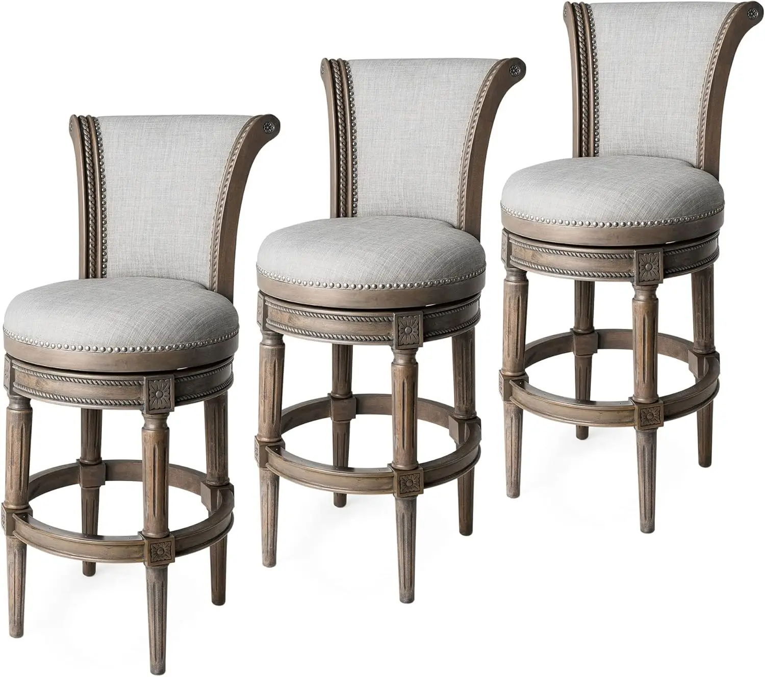 

Pullman 31 Inch Tall Bar Height Upholstered Barstool with Back in Reclaimed Oak Finish with Ash Grey Fabric Cushion Seat