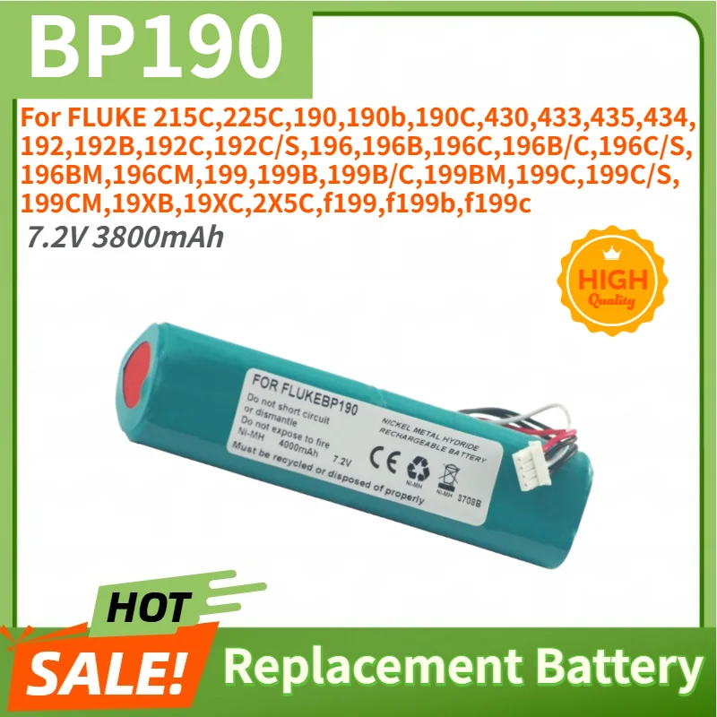 High Quality BP190 7.2V 3800mAh Battery For FLUKE 192 199 190 190b 190C 192B 192C/S 196 196B 196C 196B/C Replacement Battery